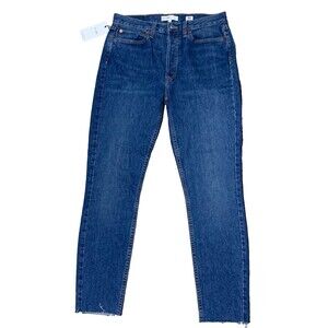 RE/DONE High Rise Ankle Crop Stretch Jeans Size 30 Blue Dark Wash Button Fly NEW